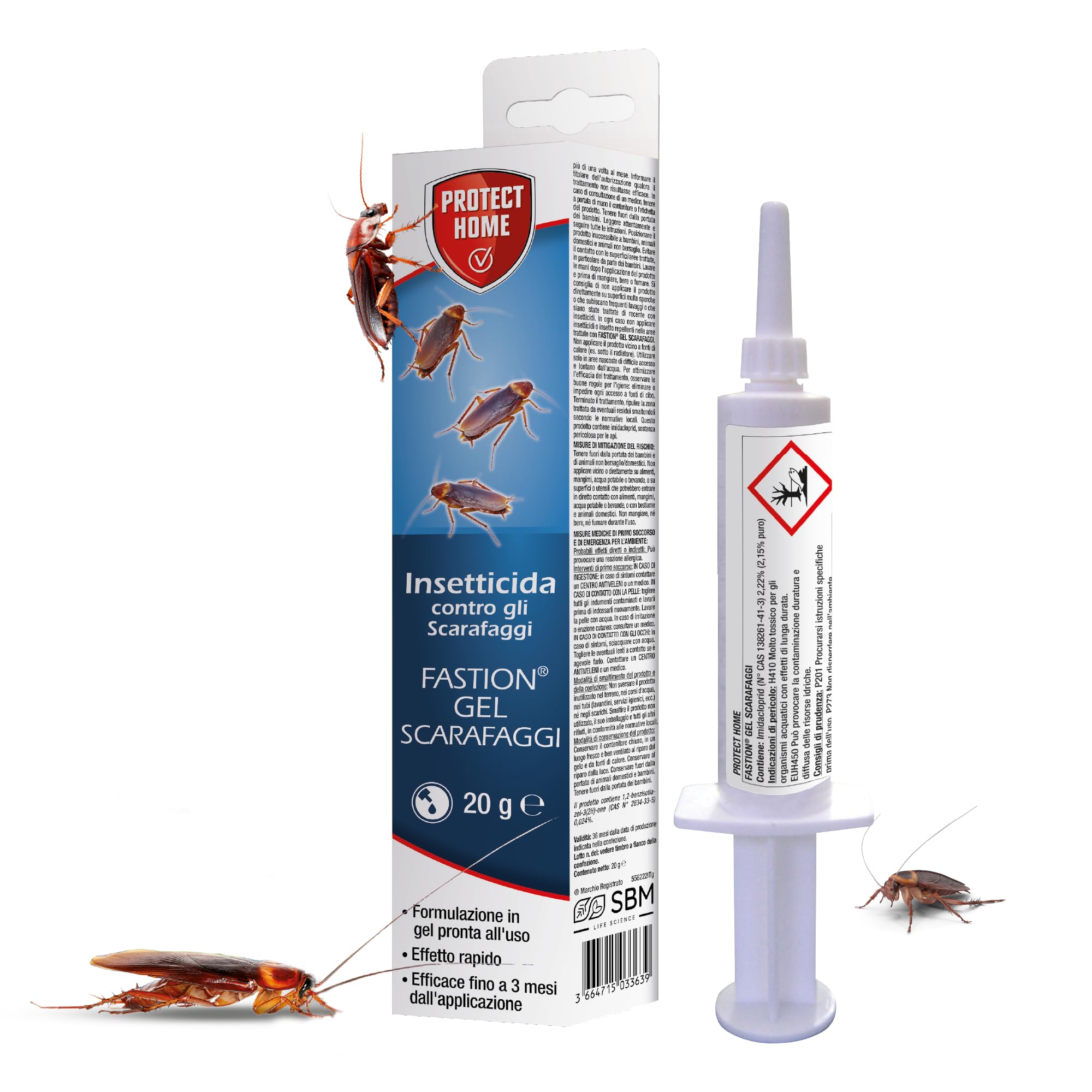Protect Home Fastion Gel Scarafaggi, Insetticida gel pronto all'uso, Veleno scarafaggi, Efficace Elimina l'intera colonia in breve tempo, Azione per ingestione. Ambienti interni. 20g