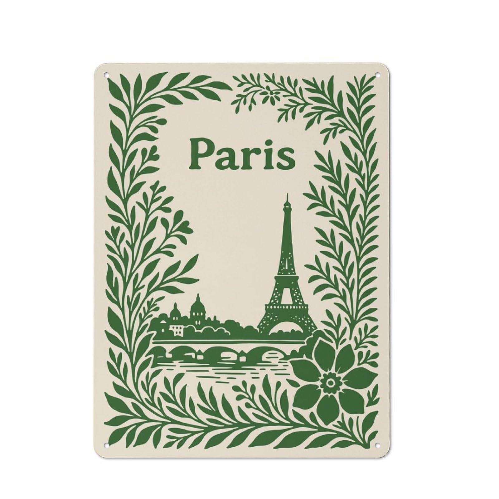 Classic Vintage Metal Sign 40x30cm Featuring Paris Illustration with Floral Frame, Home Bar Decor for Cafe, Pub, Workshop Or Home Bar