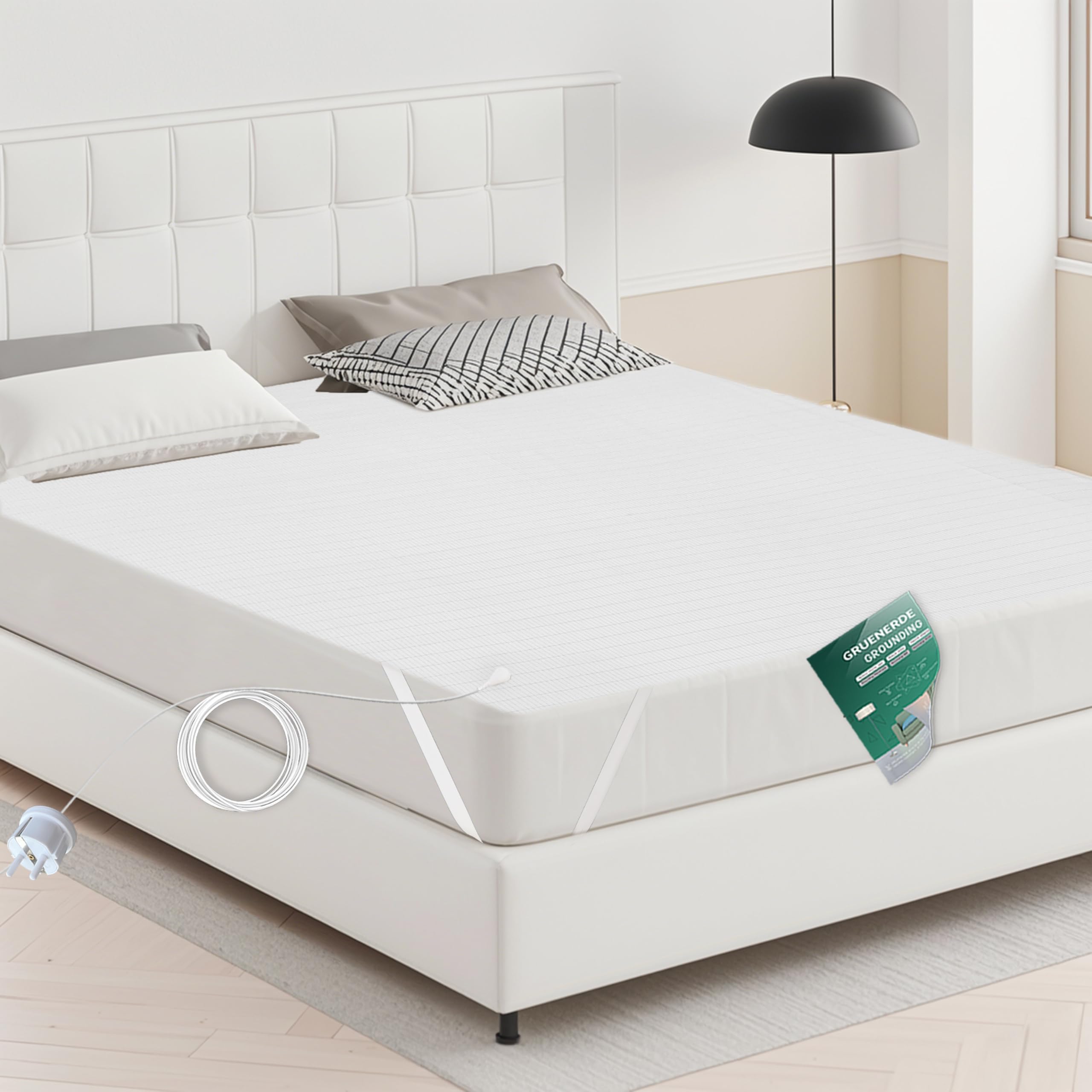 Erdungsbettlaken mit EU Erdungskabel Bio-Baumwolle Silberfaser Erdungsmatte Erdungprodukt für Besseren Schlaf mit Elastische Bänder (100x203cm)