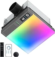 Focuson Smart Sliding Bathroom Exhaust Fan with Bluetooth Speaker, 230 CFM, Humidity Odor Sensors, RGB Lights, App Voice Remote Control (Grey)