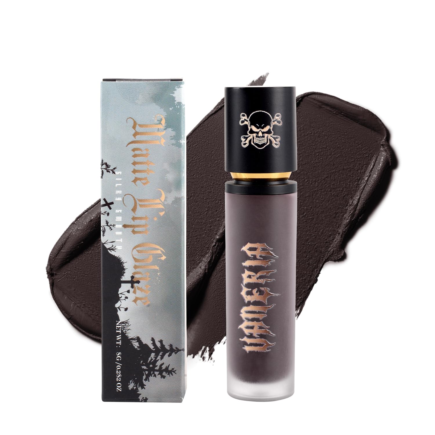 vaneria Matte Liquid Black Lipstick,Black Collection Gothic Lip Glaze,Long-Lasting Moisturizing Purple Lip Gloss Suitable for Halloween Parties and Gothic Makeup.(8g,0.28 Oz)(Brown