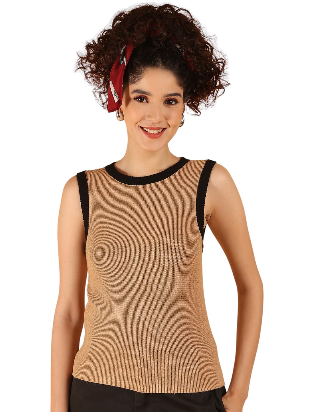 nobarr Women's Viscose Brown Stretchable Sleeveless Knit Sweater Vest-picture-14