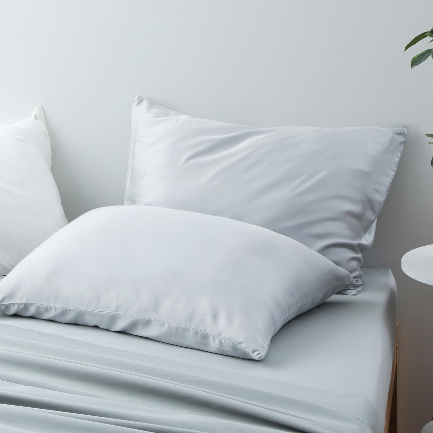 Bamboo Viscose Zippered Pillow Cases King Size Set of 2, 400 Thread Count Cooling Pillow Protectors for Hot Sleepers, Luxurious Hotel Quality - Silky, Soft, Breathable (20x36 Inches, Gray) - Image 6