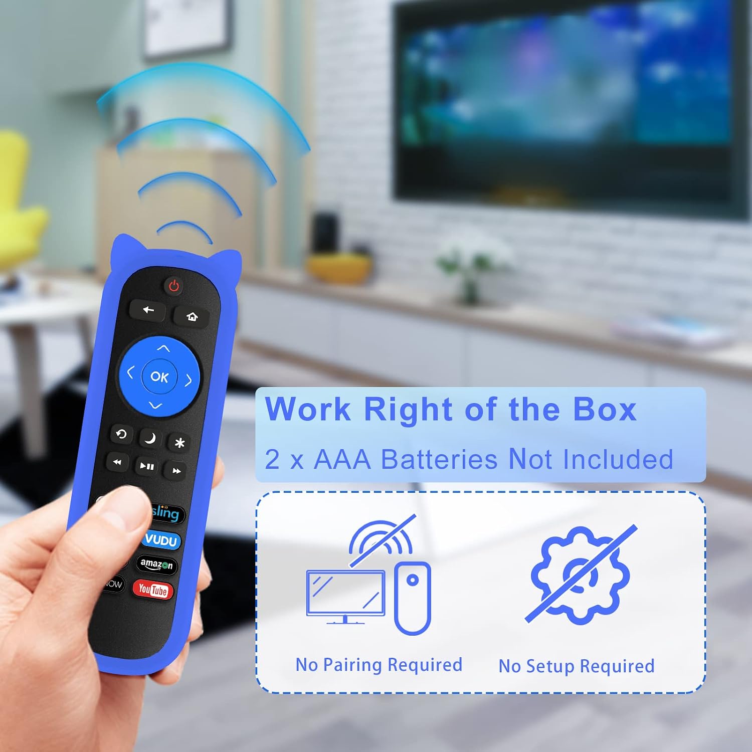 Universal TV Remote for Roku TV with Blue Glow Case, for TCL Hisense Onn Sanyo Philips Sharp JVC Hitachi Element Roku TV Remote, Remote with Netflix Sling Hulu Vudu Starz Amazon HBONOW YouTube Buttons
