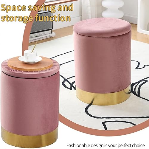 Miniatura 19 de Mxfurhawa Taburete otomano de terciopelo multiusos con base de metal, moderno taburete redondo para tocador, silla otomana, soporte acolchado de 300