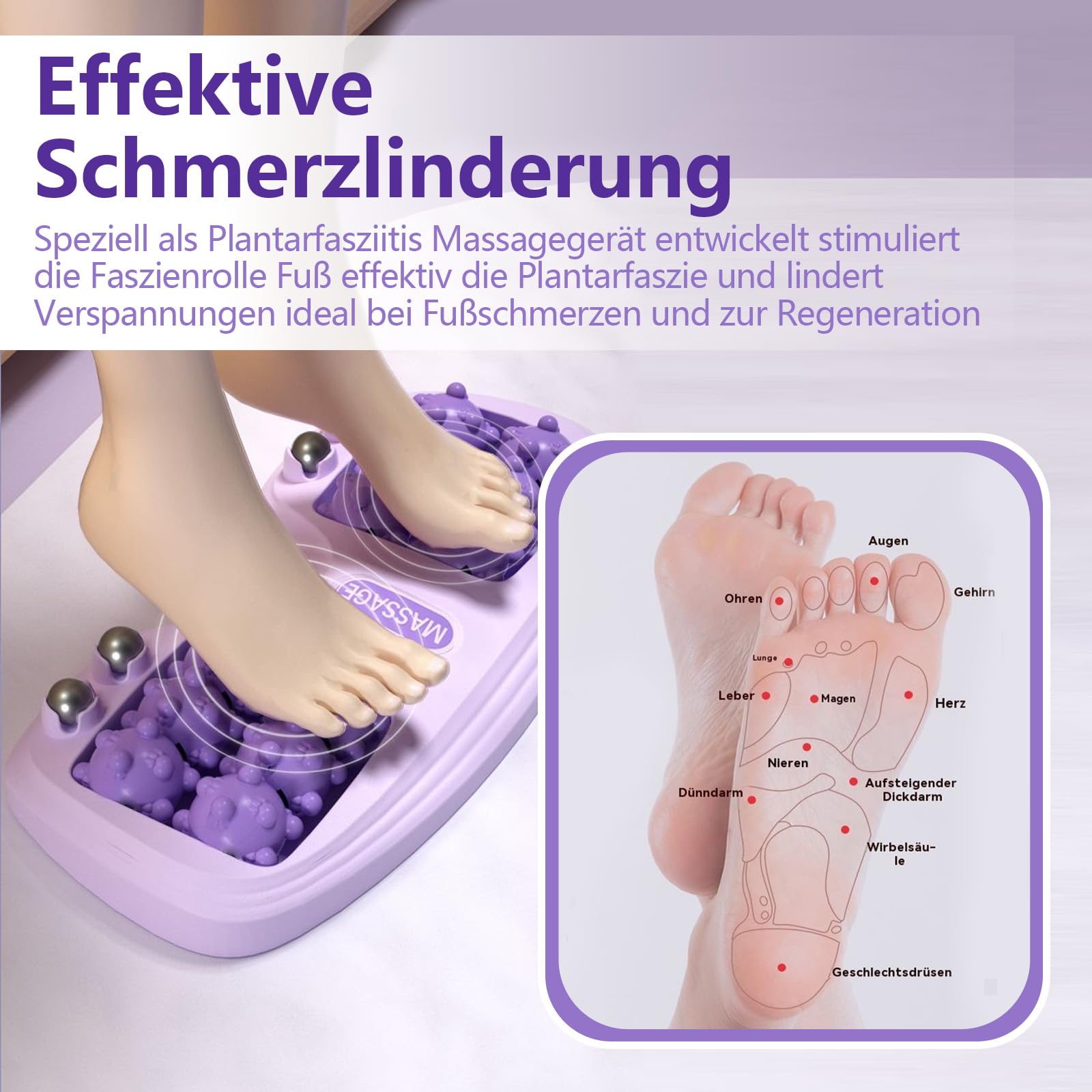 Fussmassageroller, Portable Dual Fussroller, Massageroller, Faszienrolle Fuß Für Plantarfasziitis Und Fußschmerzlinderung Mit Akupressur Massagestab und eine Akupressur-Tabelle (Lila)