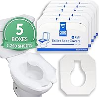 Reli. Flushable Toilet Seat Covers (1250 Pack, 5x250 Sheets) - Disposable Half-Fold Paper Liners 14x16" for Public Restrooms, Travel, Camping, Potty Training
