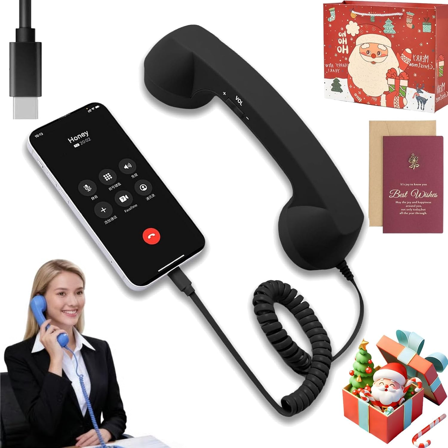 Retro Phone Handse, Bluetooth Retro Phone Handset for iPhone & Android, with Microphone & Speaker, 90s Style Landline Handle Receiver for Cell
