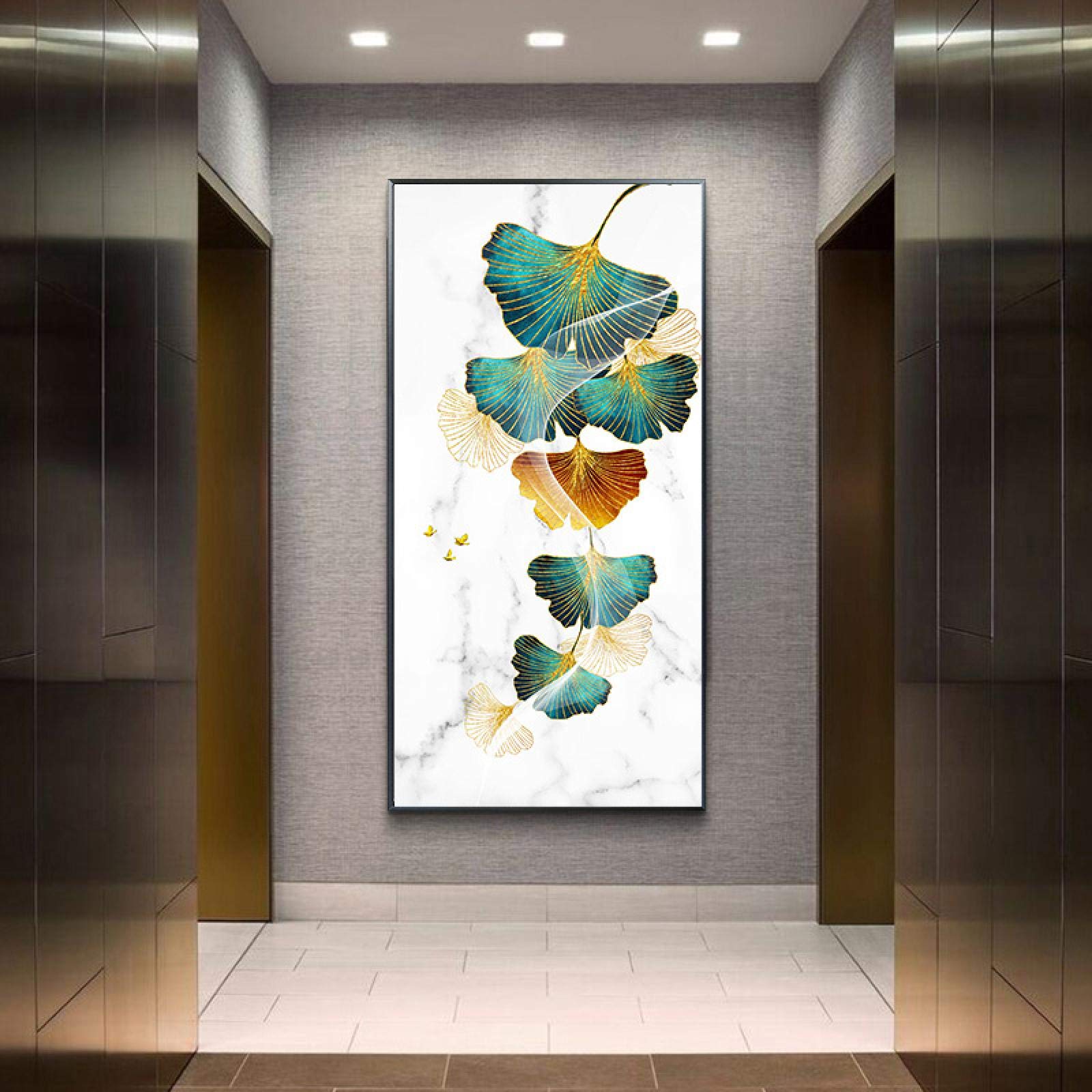 Arte de la pared de la hoja verde grande abstracto moderno Pintura de la lona Textura de mármol Carteles nórdicos e impresiones Imagen Decoración de la habitación 60x120cm (24''x47'') Marco interior