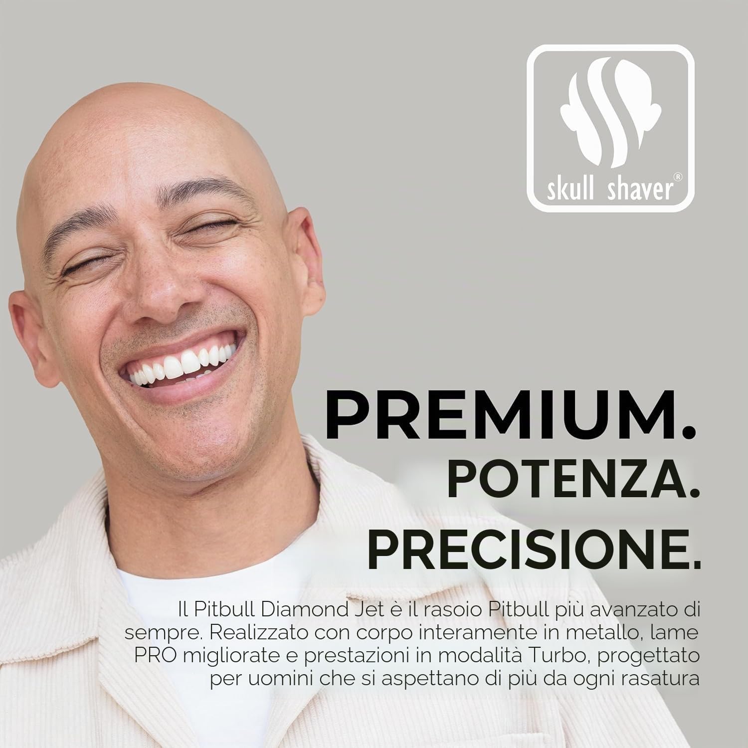 Skull Shaver Pitbull Diamond – Rasoio Elettrico Senza Fili per Testa e Viso da Uomo – Con Modalità Turbo, Uso Wet & Dry, Lame PRO, Custodia da Viaggio e Rifinitore Baby Beast 3SUM