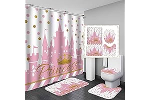 4PCS Pink Castle Shower Curtain Set: The Ultimate Princess Fantasy
