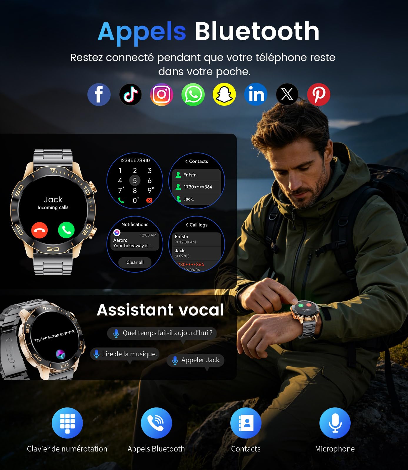 LIGE Montre Connectée Homme. 1.43" HD 800mAh Compatible Android/iOS | Écran HD AMOLED, Batterie Haute Capacité, 170+ Sports, étanchéité IP68, Appels Bluetooth, Santé 24/7, 2 bracelets
