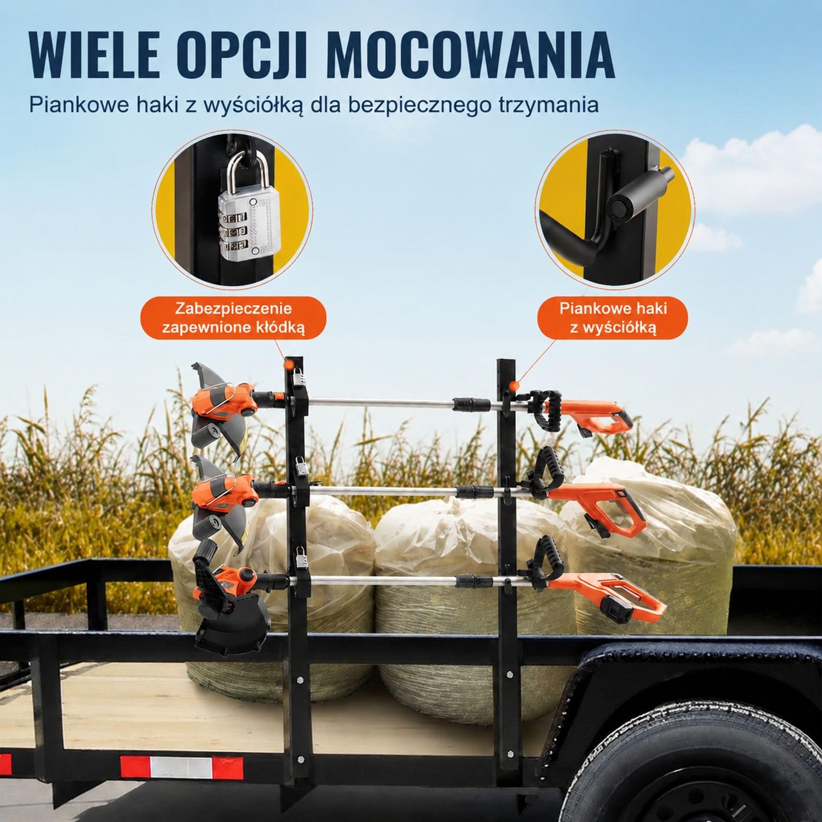 Uchwyt na podkaszarkę, stojak pionowy, maks nośność 30 kg (3 gniazda) / 10 kg (1 gniazdo) Stojak na podkaszarkę do trawy, idealny do prac ogrodniczych i kształtowania krajobrazu