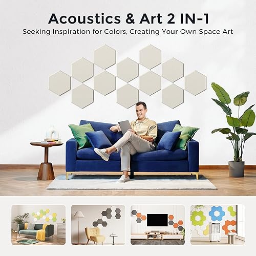 Miniatura 5 de Dexmoko Paneles acústicos autoadhesivos de nivel profesional, panel de absorción de sonido de segunda generación, paneles de pared insonorizados