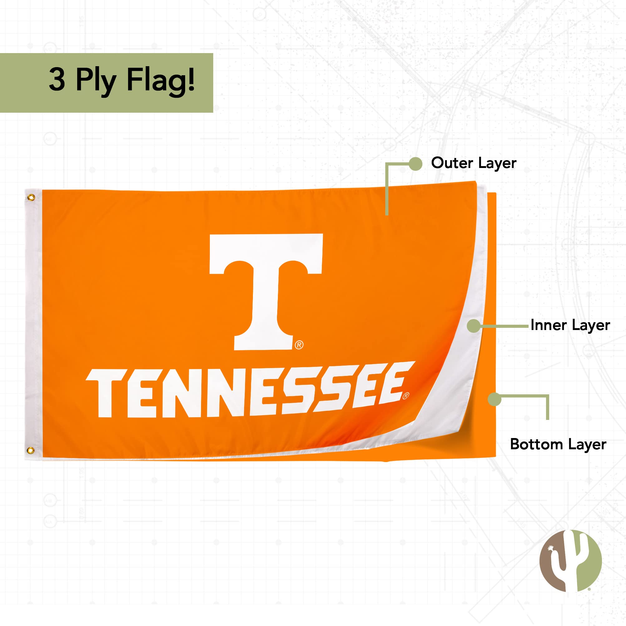 University Of Tennessee Flag - Desert Cactus Volunteers 3x5 Ft Polyester Banner - View #7
