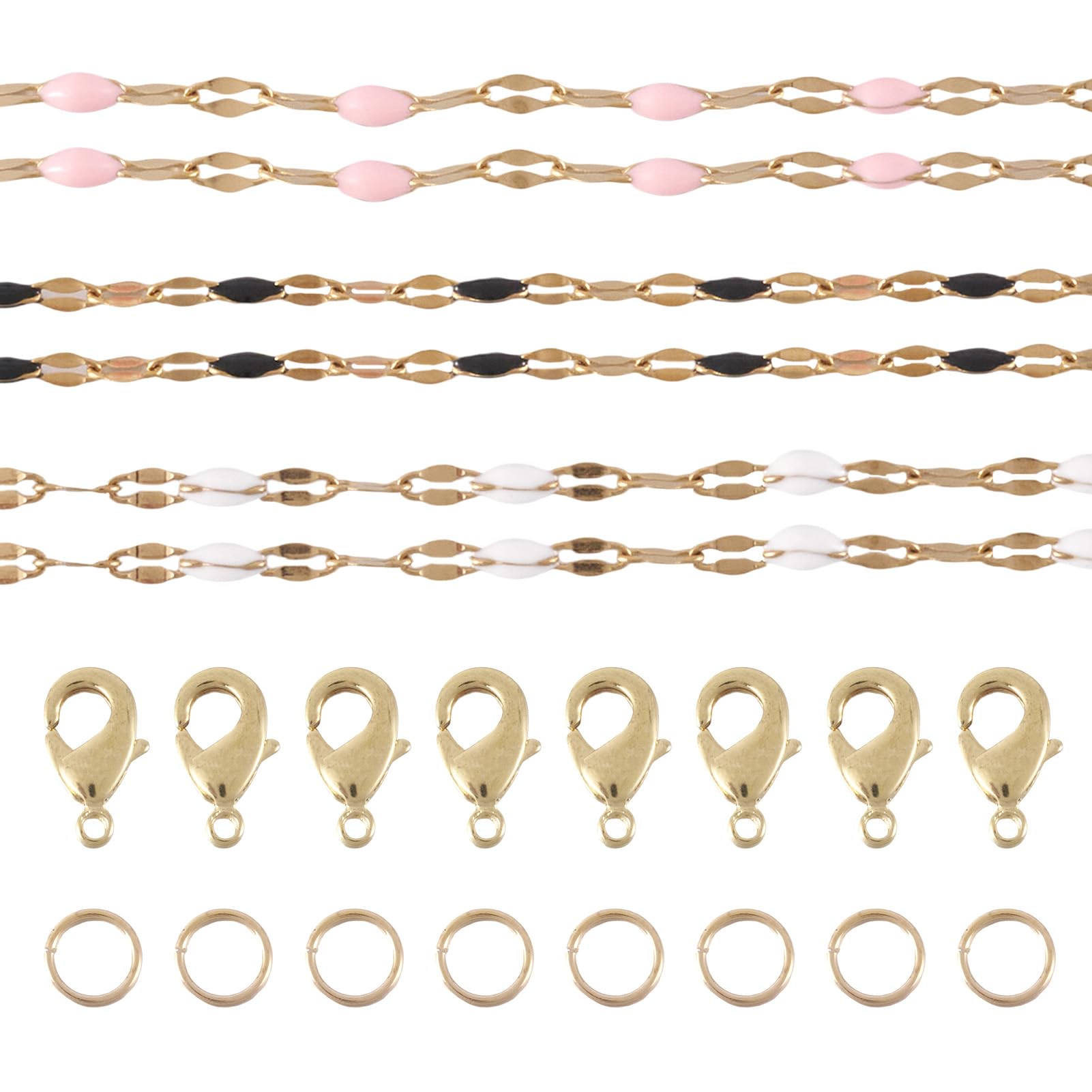 Pandahall 9.84 Feet Enamel Stainless Steel Chains Gold Plated Dapped Link Chain Roll 3 Colors Enamel Jewelry Chains with Jump Rings Lobster Claw Clasps for Jewelry Making