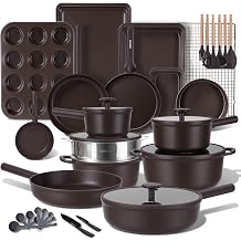 JEETEE 50-Piece Titanium Pots and Pans Set NonStick with 6pc Bakeware | Cookware Sets for New Home Cooking, Healthy Pot and Pan Set Induction & Oven & Dishwasher Safe, PTFE & PFAS Free, With Lid