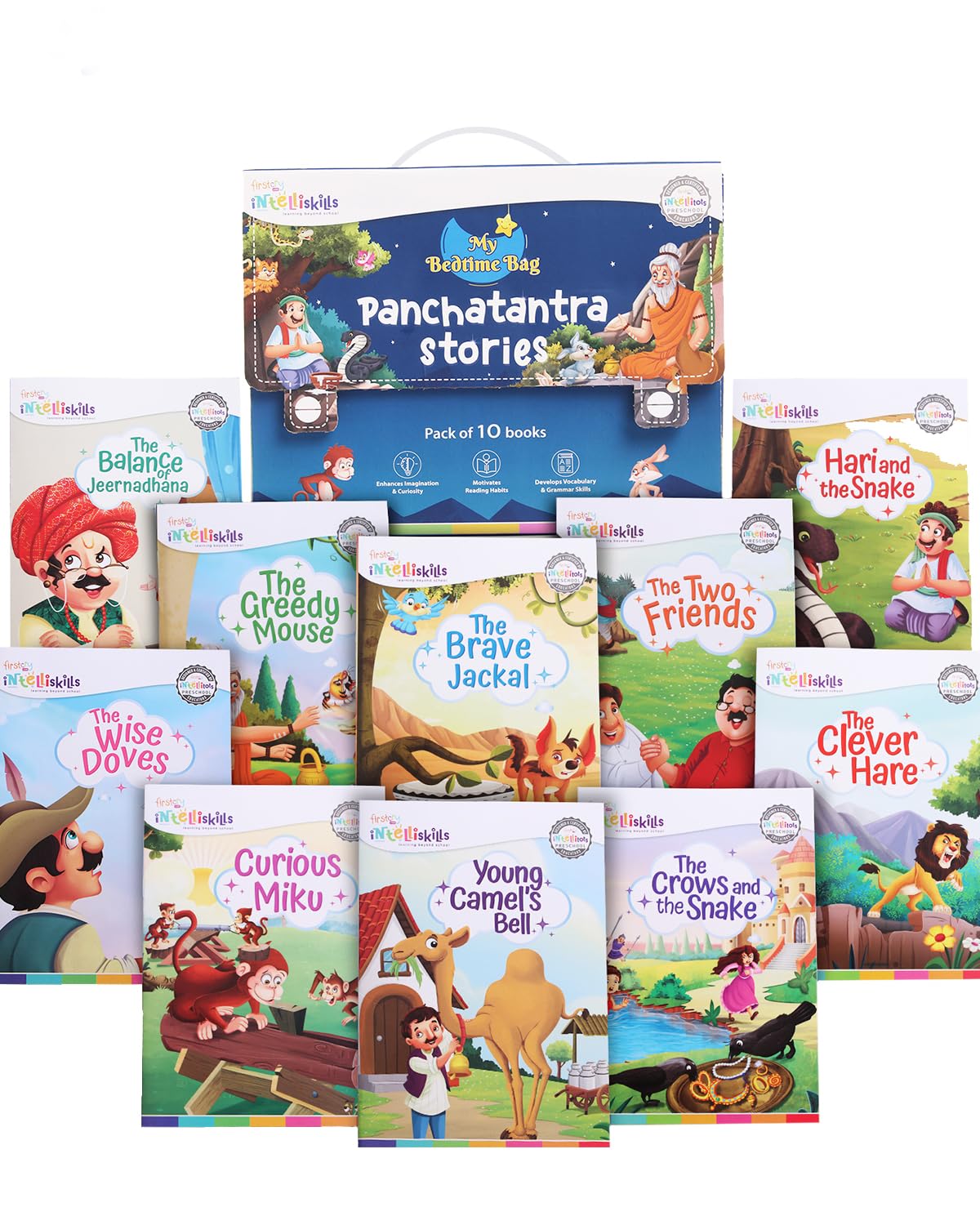 Firstcry Intelliskills Premium Set of 10 Panchatantra Bedtime Story Books For Kids, Panchatantra Story Books in English, Bedtime Stories With Colourful Pictures for Children, 2+ years, Gift, 80 Pages