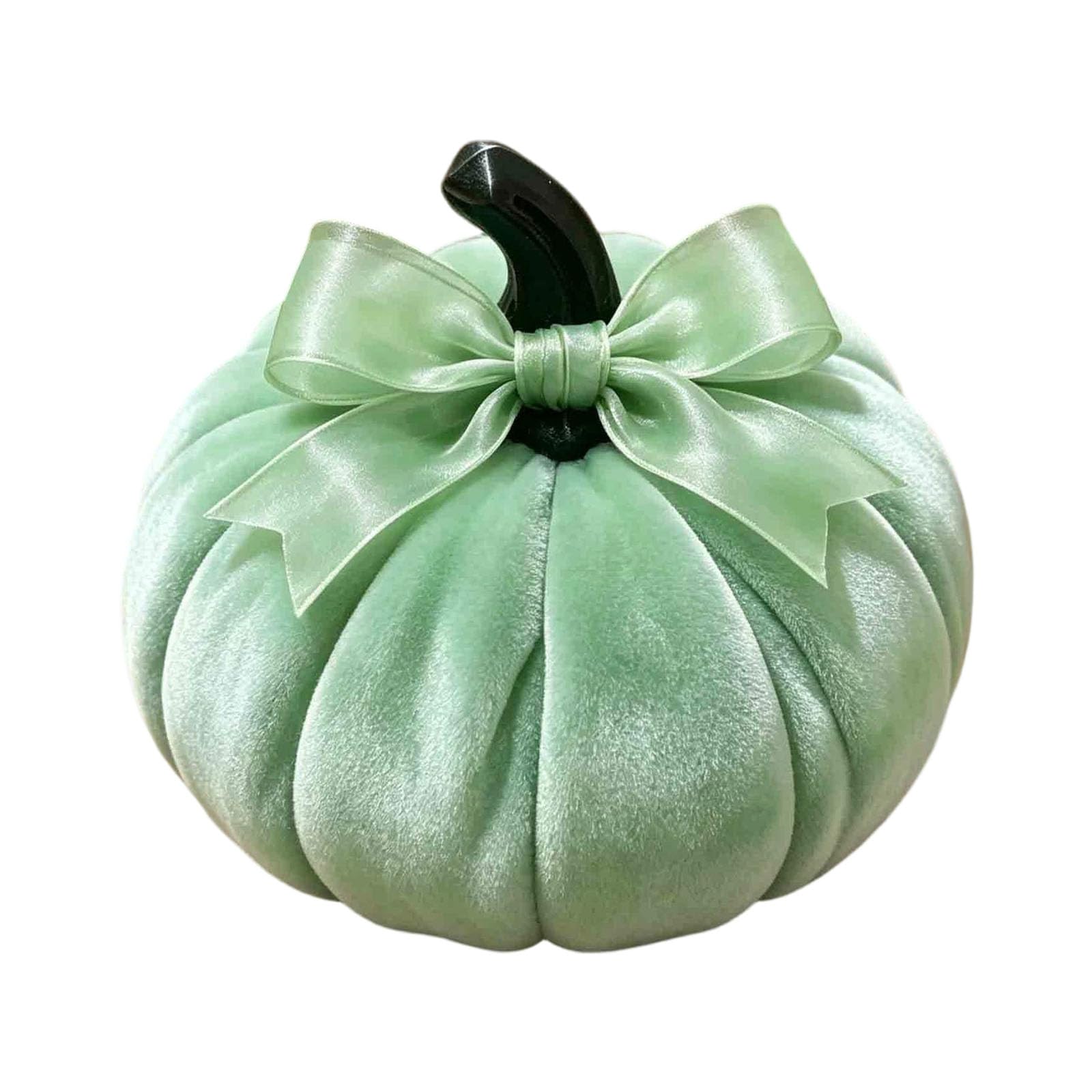 Elnwnnkc Light Green Halloween Velvet Pumpkin Decor Soft Plush Table Accent With Ribbed And Top Detail For Tiered Tray Styling Stuffed Fabric Pumpkin Autumn Centerpiece Faux Gourd Decor Shelf Mantel Tray Accent Harvest