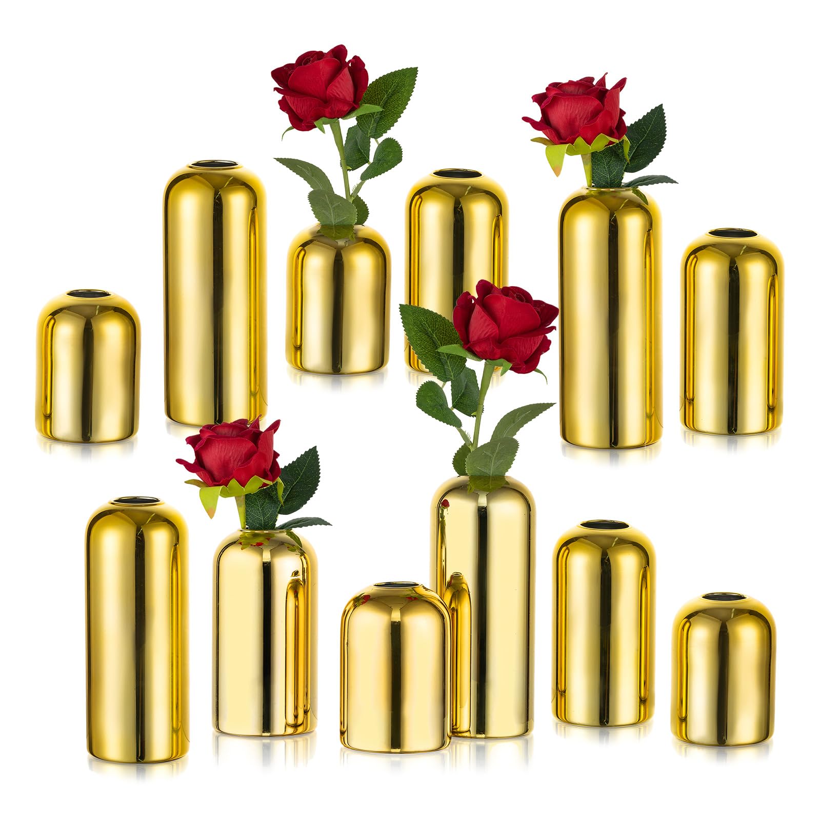 NUPTIO Small Vase Gold Glass: Set of 12 Bud Vases for Centerpiece Bulk Flower Vase for Wedding Table Decor