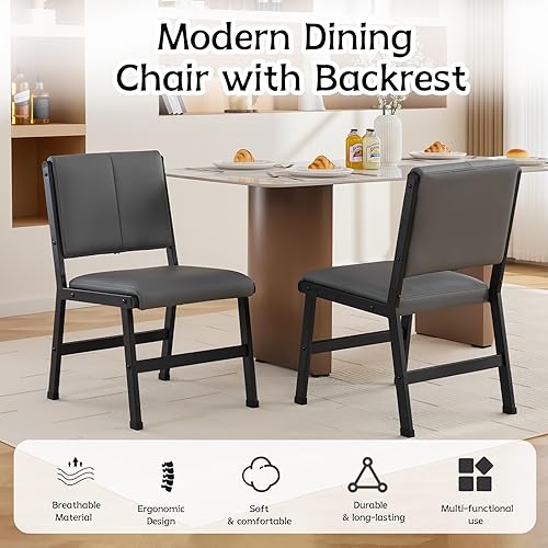 Miniatura 7 de Juego de sillas de comedor modernas, ergonómicas de tela transpirable y sillas con marco de metal con asiento acolchado suave y resistente, para