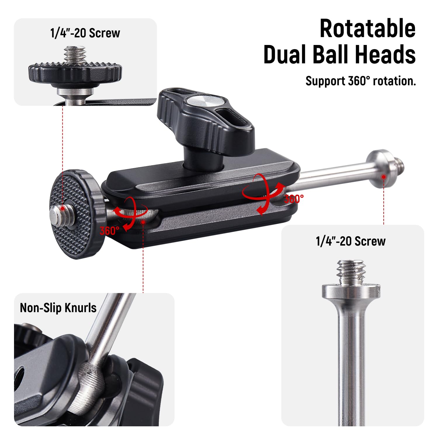 Mini Brazo Mágico con Doble Cabeza de Bola Universal, Brazo Mágico Ajustable con 1/4 "Tornillo de Montaje del Monitor de Campo, Compatible con SmallRig Jaula de la cámara, la luz LED (CP-14)