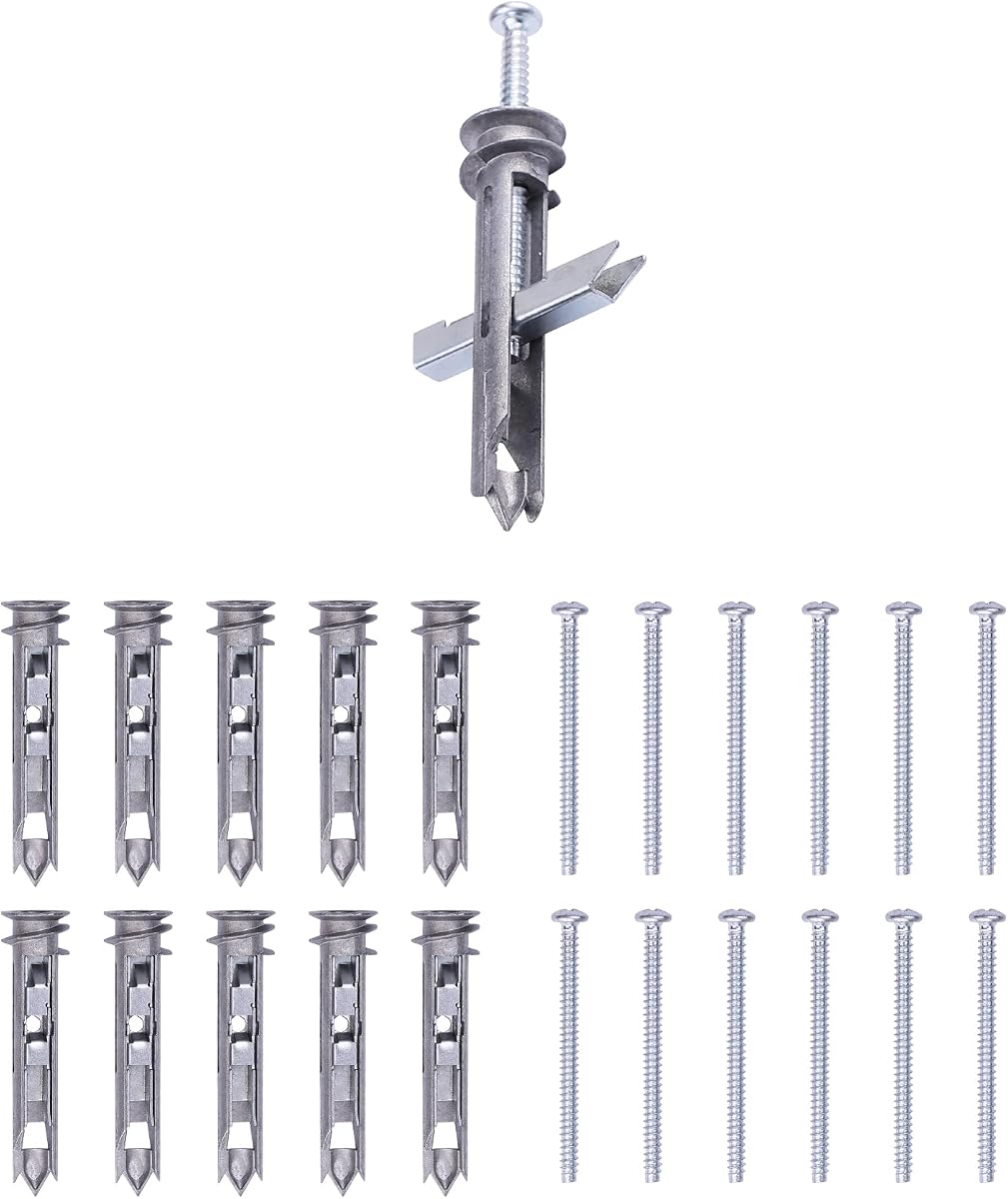 Heavy-Duty Zinc Drywall Anchors Kit, Including 10 Pack Self-Drilling Toggle Anchors and Screws, Hangs Up to 100lb, Toggle Bolts for Hollow Walls