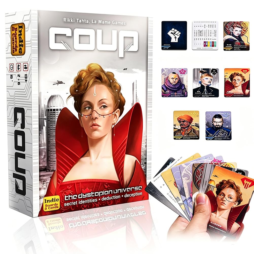 HATFRYF Coup Card Game, Game from the world of The Resistance 2-6 Players 15 Min Fun Bluffing Family Games, Party strategy Card Games for Adults and 14 Years and Older
