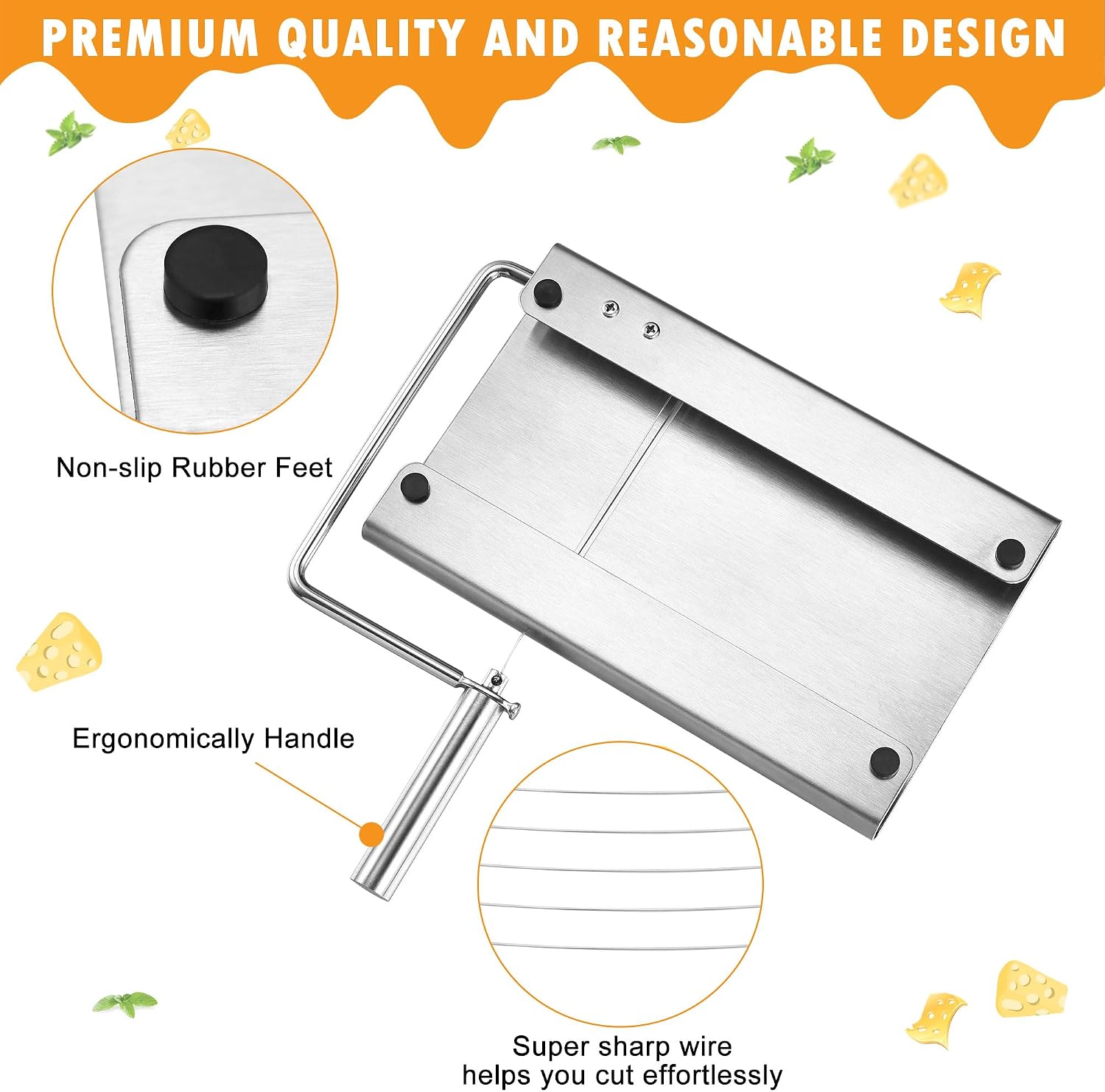 Stainless Steel Cheese Slicer Wire Cutter with 5 Wire replacements