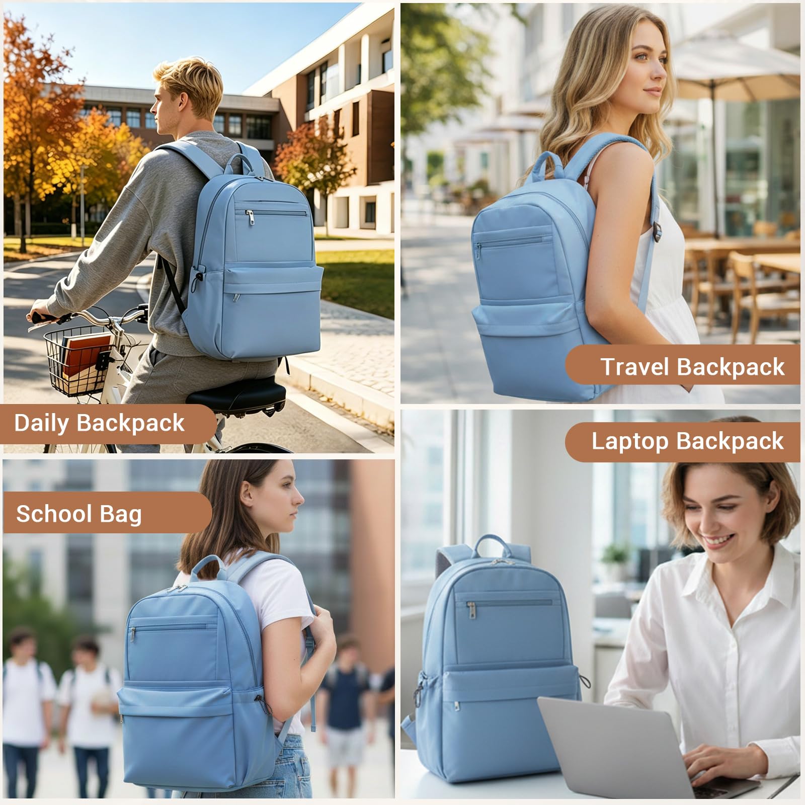 Kono Mochila Escolar Adolescente Mujer Hombre, Mochilas Instituto Ligera Impermeable 15.6 Pulgadas Portátil, Mochila Casual Viaje Trabajo Colegio Universidad (Azul)