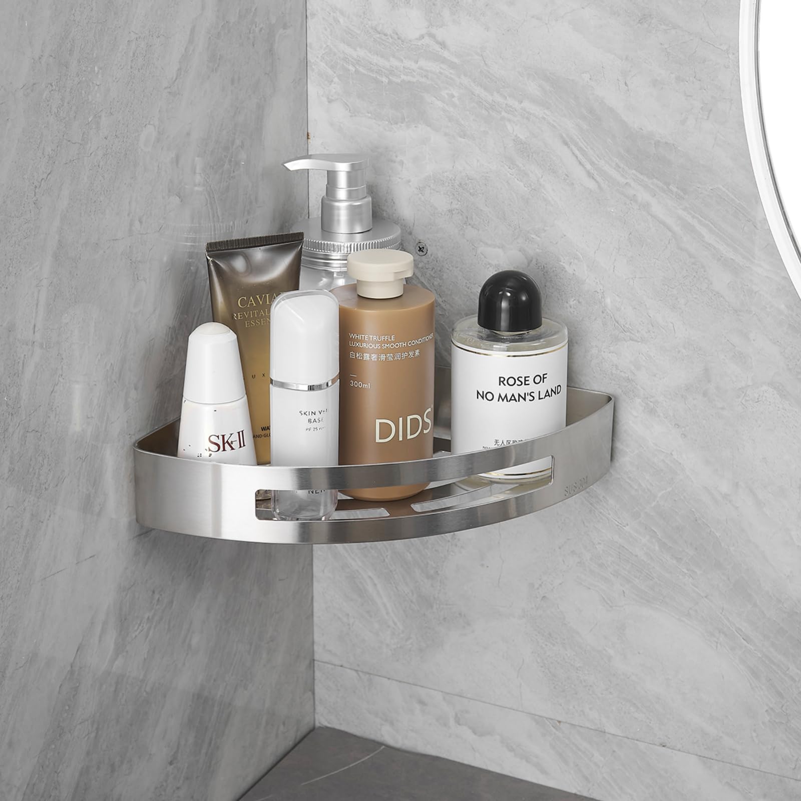 BWE Brushed Nickel Shower Organizer Corner Shelf Wall Mount Corner Bathroom Organizer Corner Shelf for Shower Wall Shelf