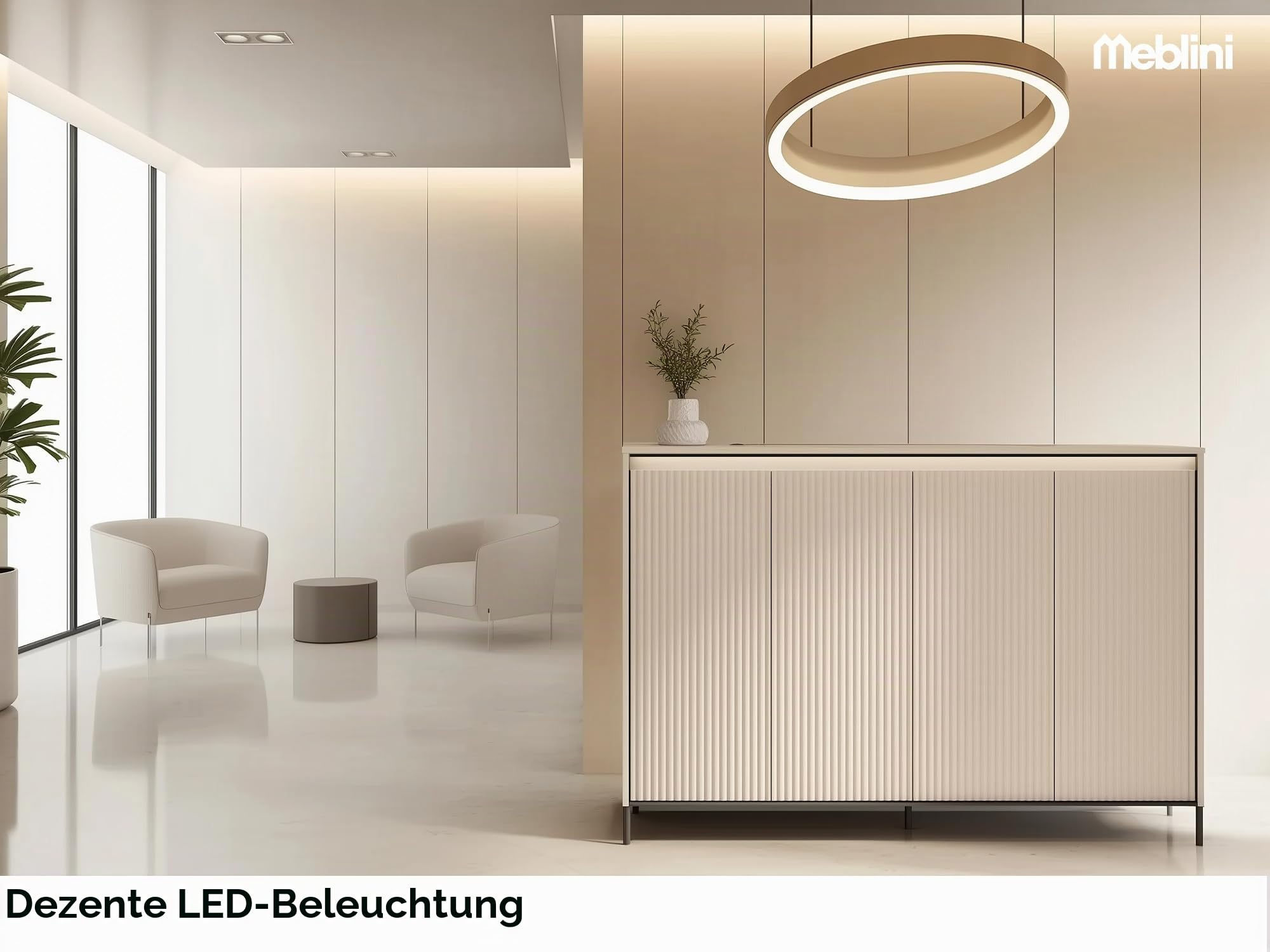 MEBLINI Garderobe Flur Möbel Set mit LED - Garderobenschrank Flur mitl Kommode - Garderobe Schrank - Flurgarderobe - Flurschrank hoch - Trend - Beige/Schwarz