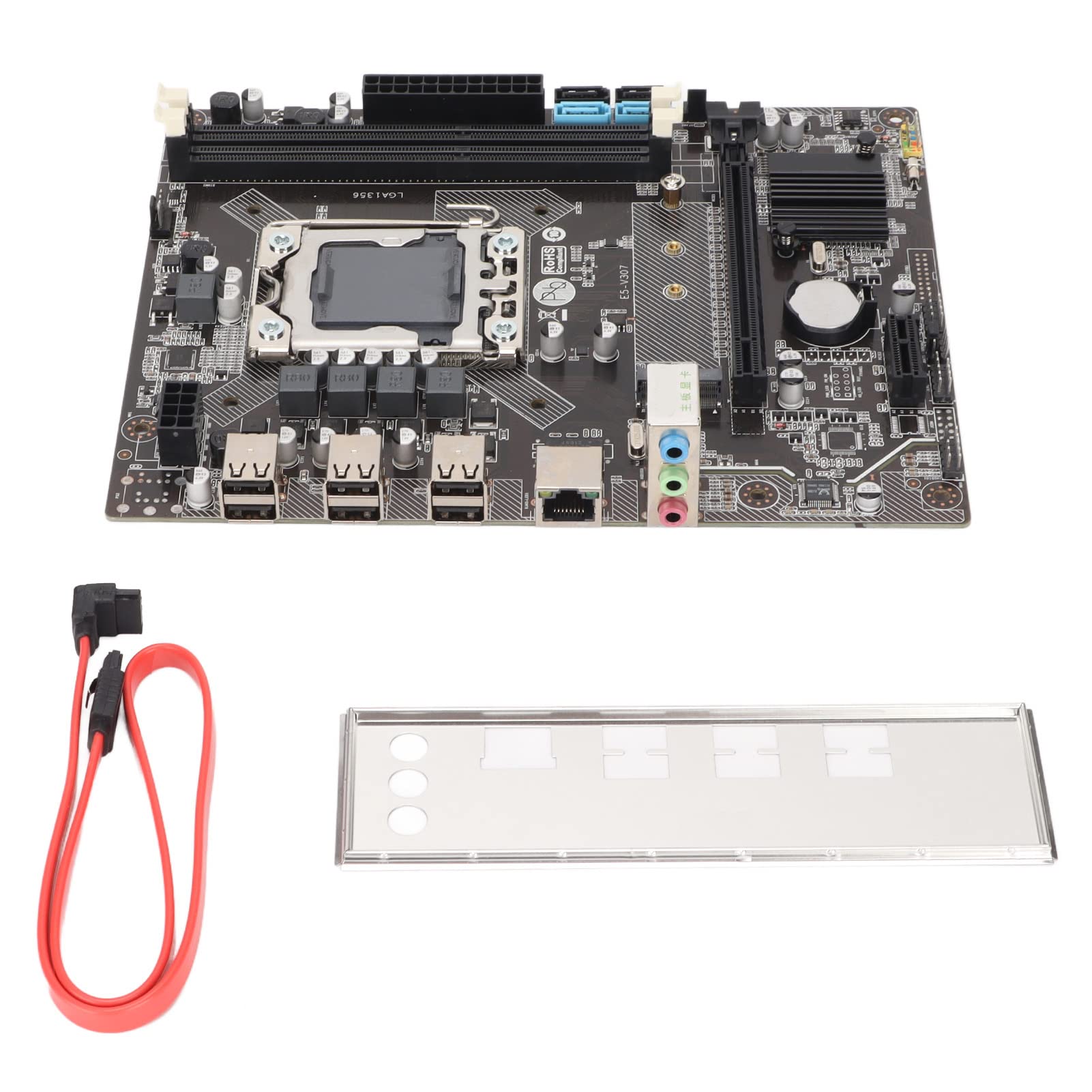 Bewinner Scheda Madre per PC X79, Scheda Madre con Chip 6 HM65 CPU Combo DDR3 1866/1600/1333MHz con Cavo Deflettore per LGA 1356 per per Computer Desktop