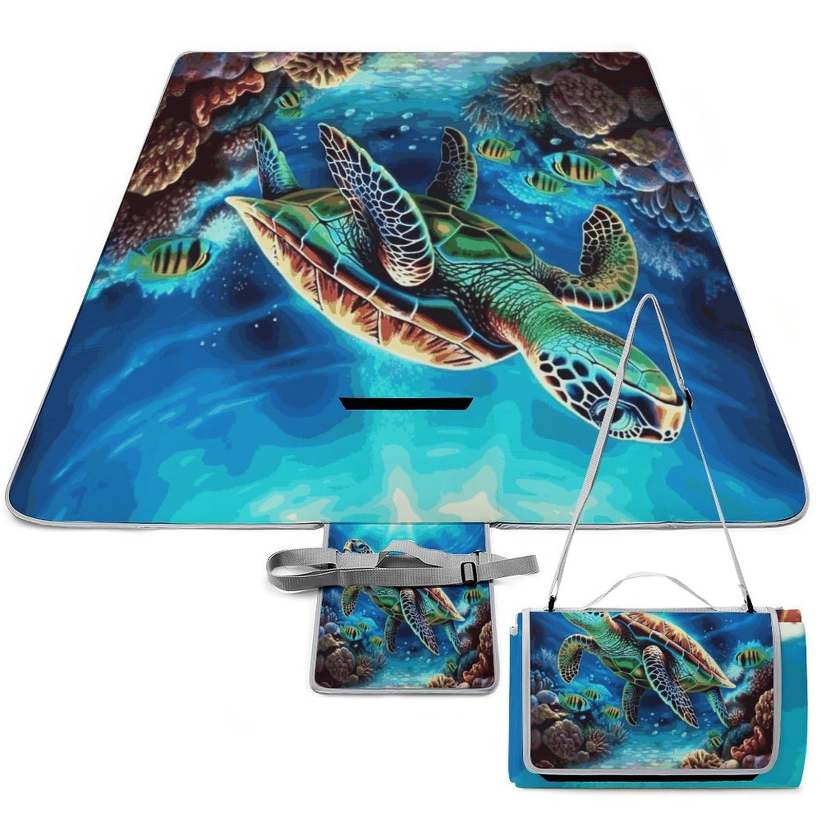 Tappetino pieghevole per esterni con tartarughe marine, superficie impermeabile, facile da pulire, coperta da viaggio, per campeggio primaverile ed estivo