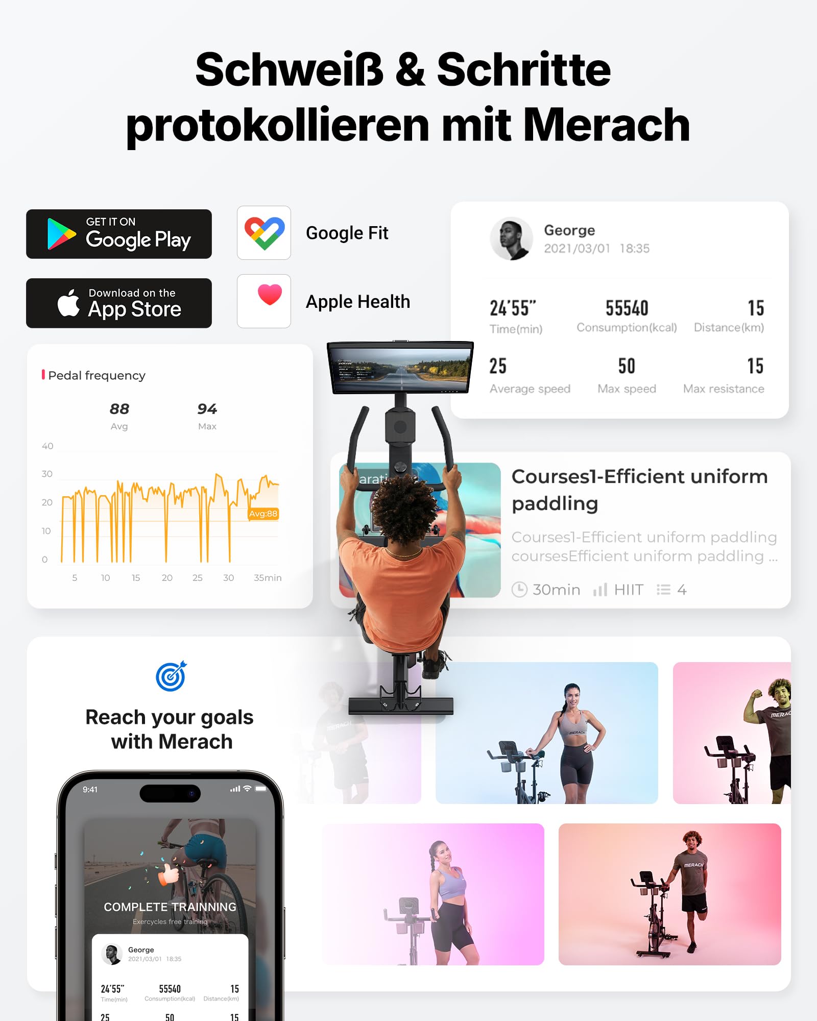 MERACH Profi Heimtrainer Fahrrad mit 21,5" Drehbarem FHD-Display, Leises Hometrainer Fahrrad mit Automatischem Widerstand, 10KG Schwungmasse, Stoßdämpfender Luftkissensattel, Eigene App, Bis 158KG
