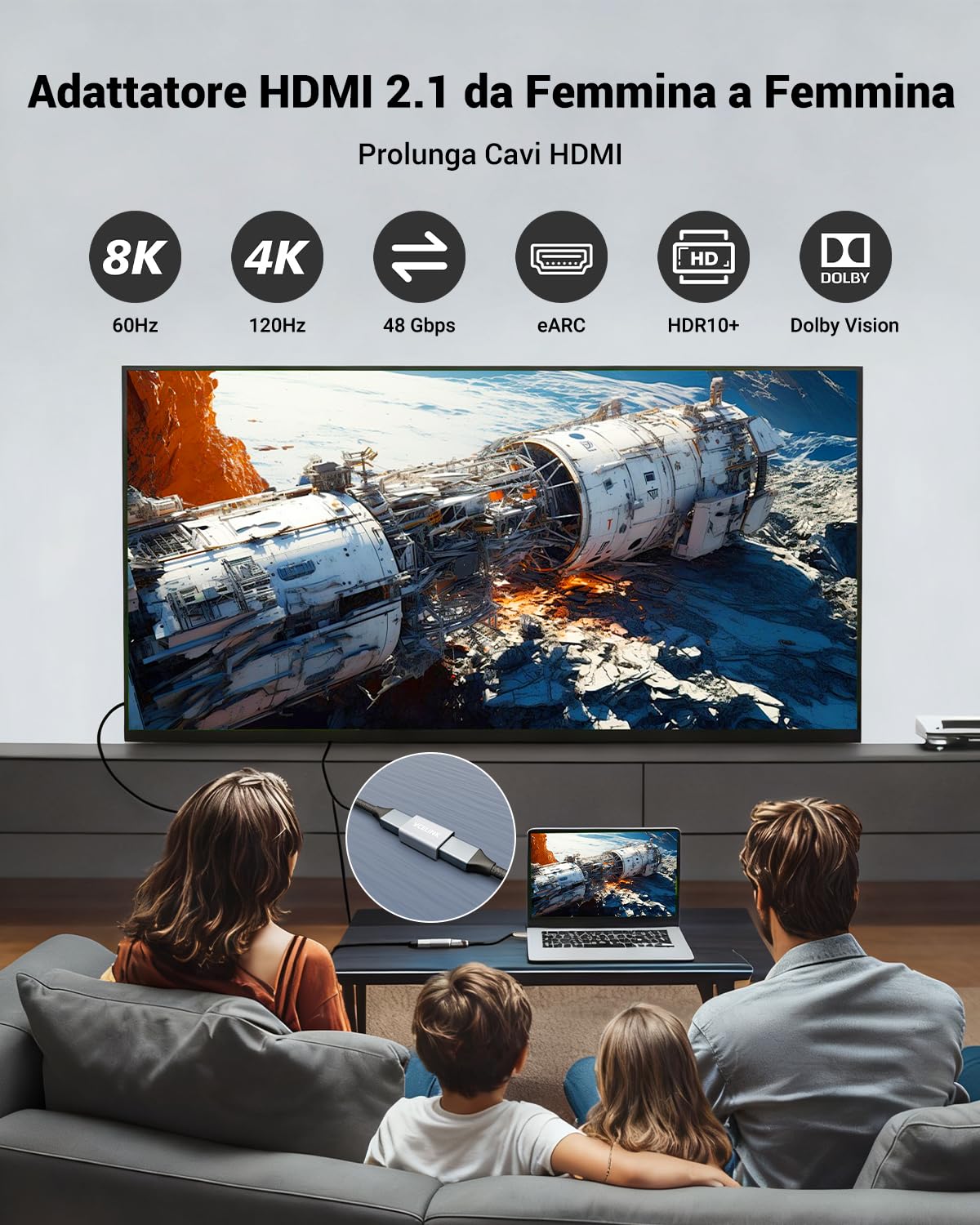 VCELINK Adattatore HDMI 2.1 Femmina-Femmina, Supporto 8K/4K 60Hz, Prolunga Cavo UHD