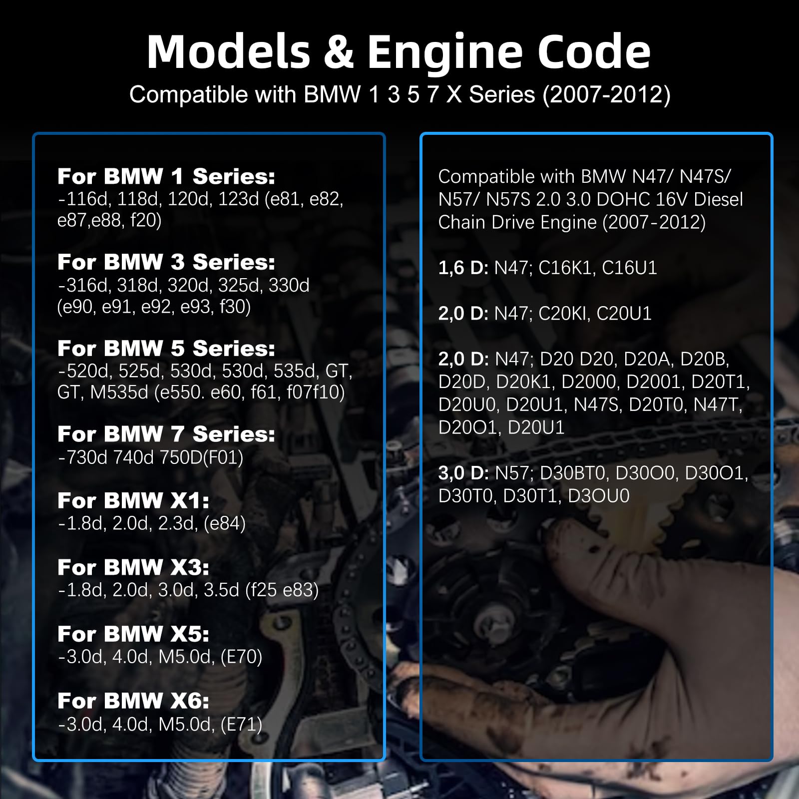 FreeTec 8pzs Kit Calado Distribución, Herramienta Cadena Distribución Motor Diésel, Utiles Calado Bloqueo Árboles de Levas Volante Motor Bomba de Combustible para BMW N47 N47S N57 N57S 320d 1.6 2.0