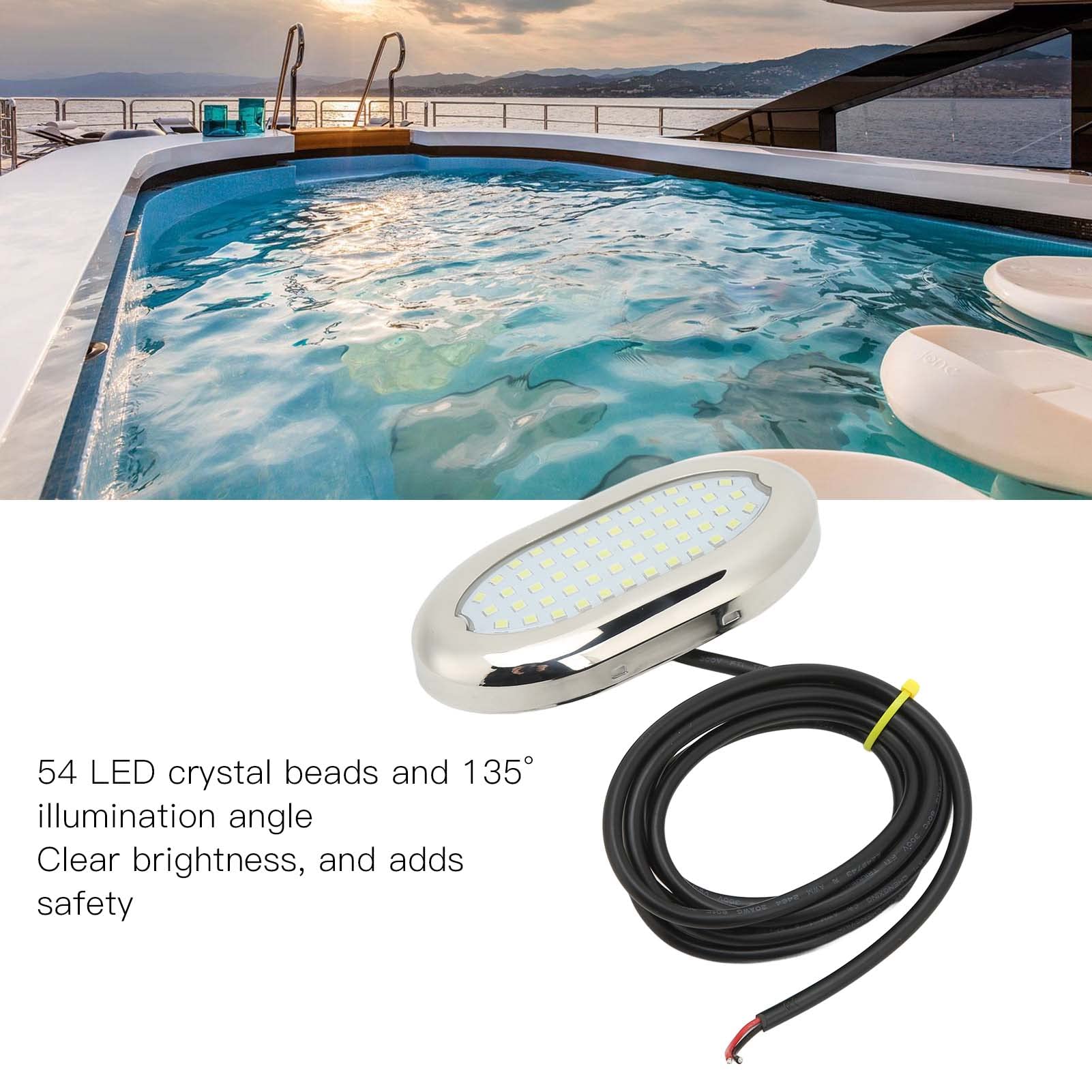 Focket Luz Subacuática para Botes, 3.2W 12V 54 Cuentas de Cristal LED IP68 Impermeable Luces de la Piscina Durable Luz de Pesca Submarina para Caravana Casa Rodante Baño Barcos Yates (Luz Azul)