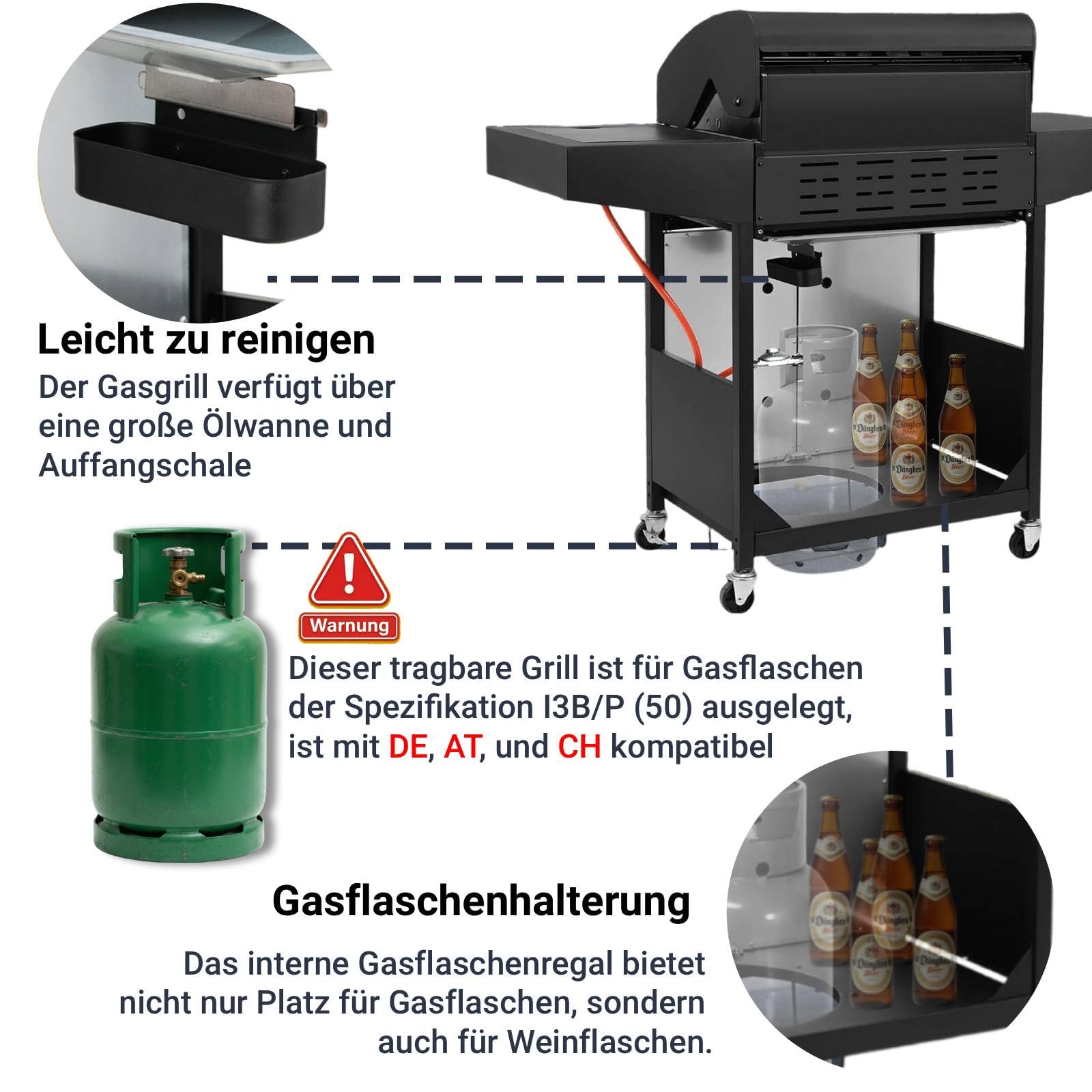 TLSUNNY Gasgrill 4+1 Brenner 15 kW, BBQ Grillwagen Gas mit Seitenkochfeld, Gasgriller Outdoor Edelstahl mit Thermometer, 4 PCS Rollen, 60x42 cm Grillrost & Warmhalterost, Grillküche für Balkon, Garden