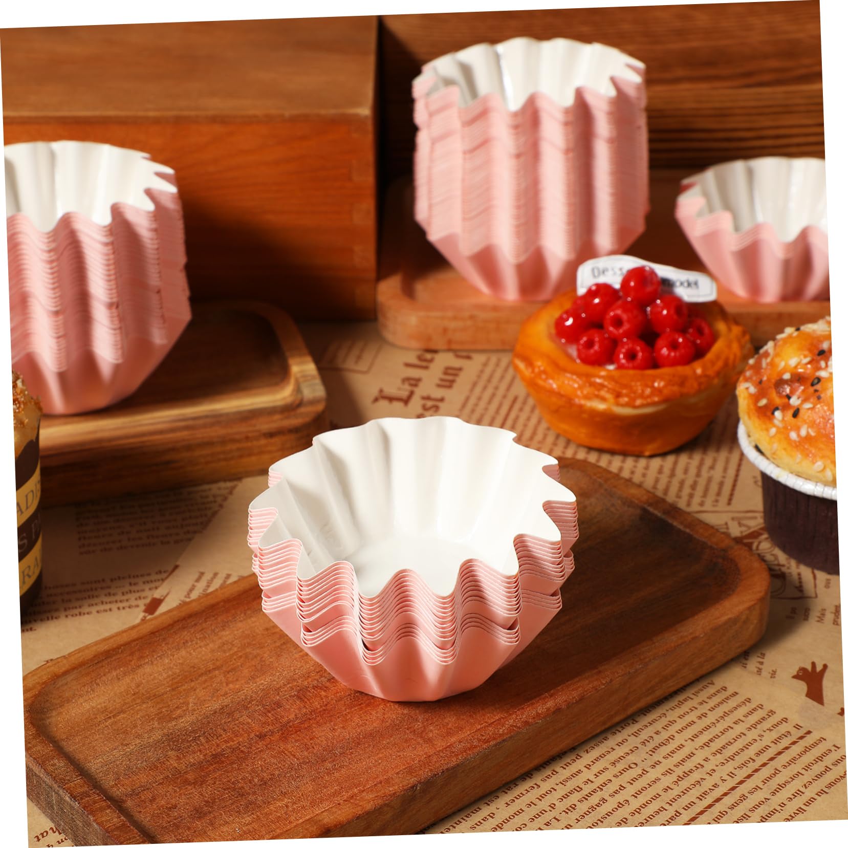 OUNONA 5 Series Revestimientos Para Magdalenas Anfitriona Pequeño Envoltorio De La Magdalena Envoltorios Moldes Para Cupcakes De Fiesta Cupcake Forling for Wedding Papel Rosa 100 Piezas*5