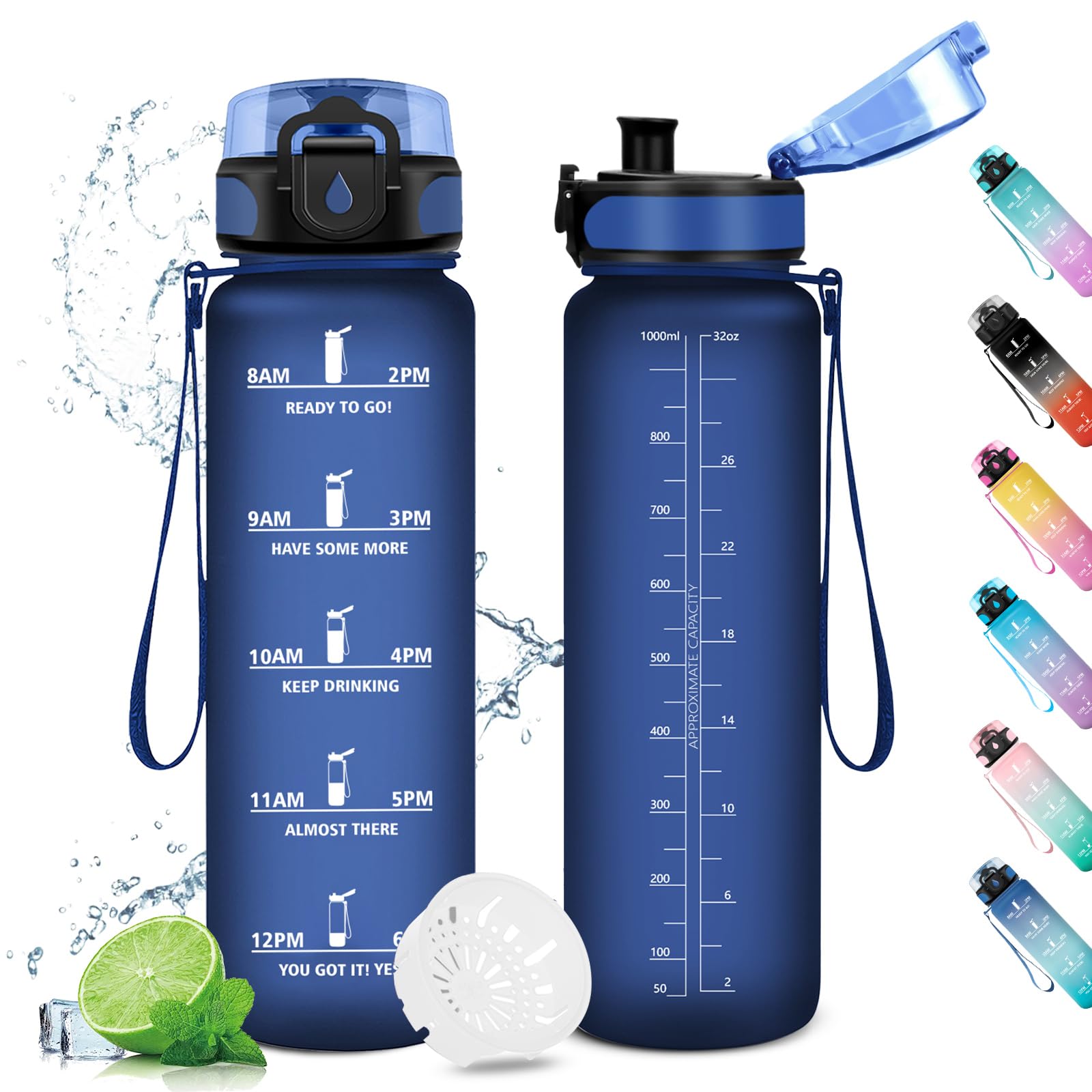 Sports Water Bottle, 1.5 L, Suitable For Carbonated Drinks, Leak-Proof With Time Marker, Water Bottle With Filter, For Fitness, Gym, School, Outdoor, Yoga - View #7