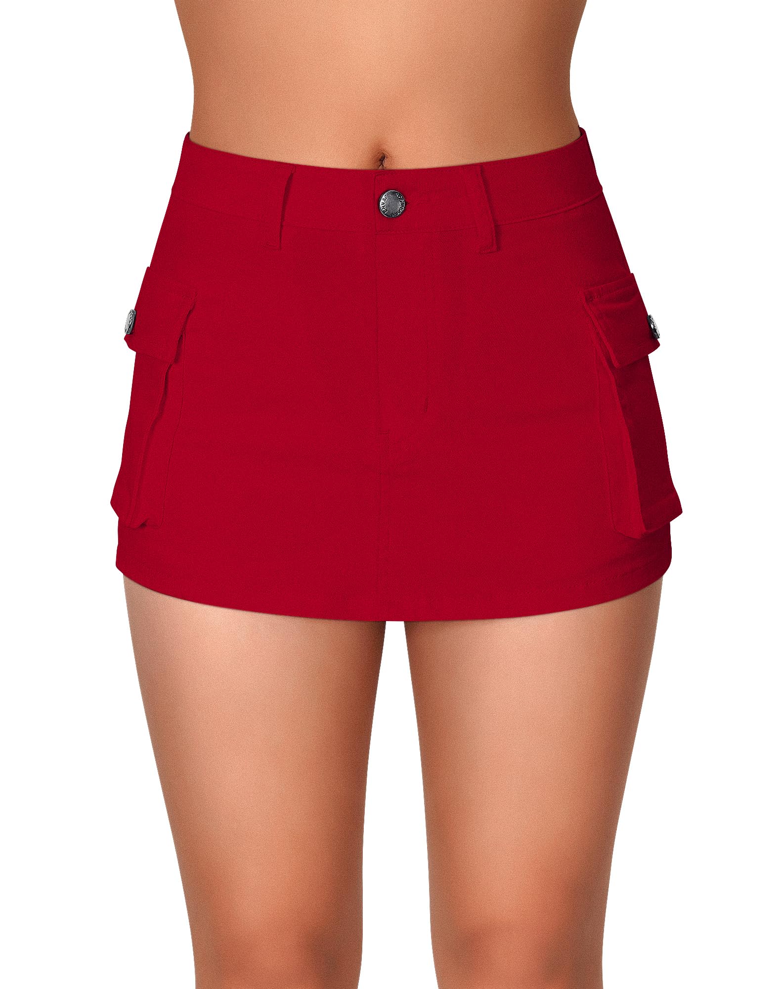 roswearWomen's High Waisted Mini Jean Skorts Denim Stretchy Cargo Shorts with Pockets