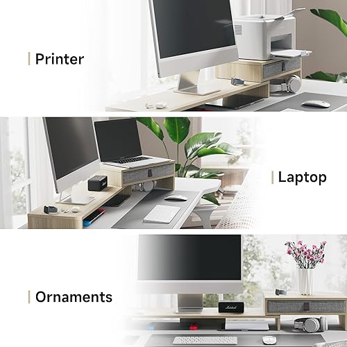 Miniatura 4 de Fenge Soporte elevador para monitor de computadora con cajón para 2 o 3 monitores, longitud y ángulo ajustables, soporte de computadora portátil,