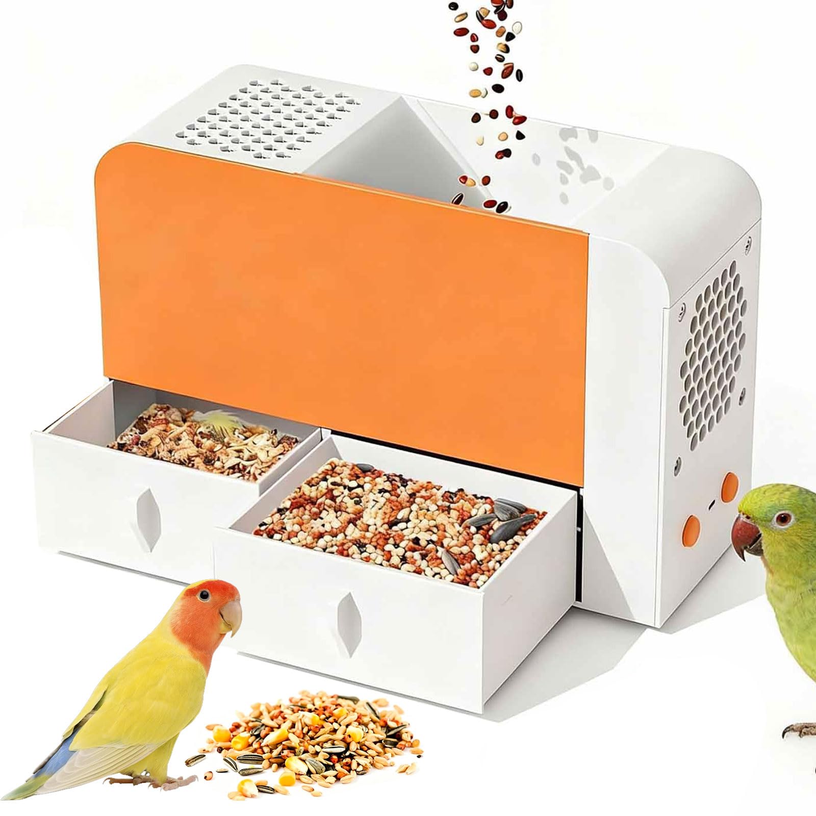 KJZQXYX Bird Feed Blown Shell Splitter, Bird Seed Cleaner Machine, with 5-Speed Adjustment, Grain Cleaning Winnower, for Millet, Rice, Beans (white+orange)