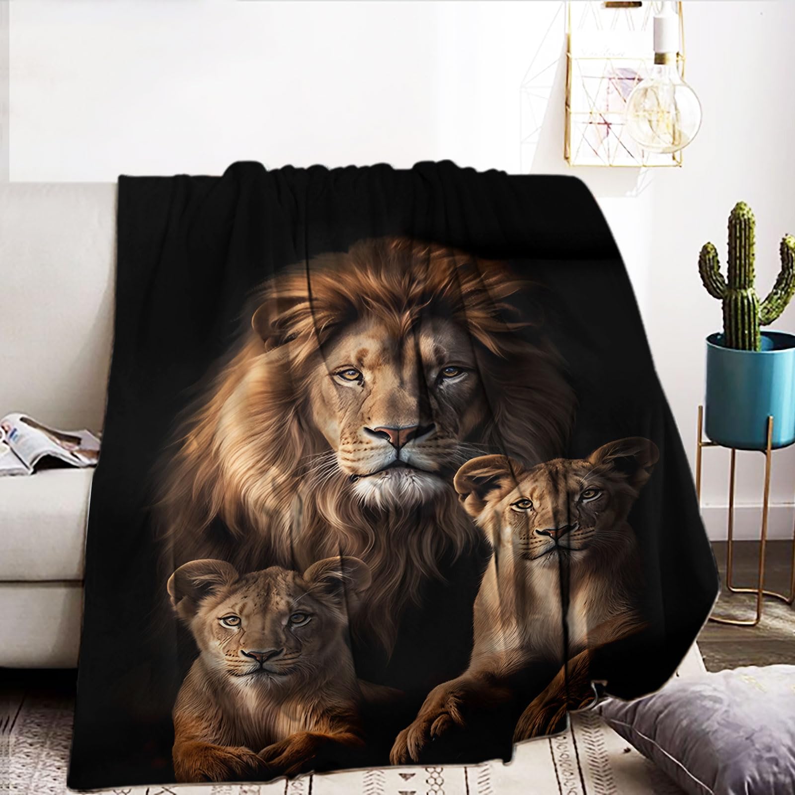 Couverture lion 130x150cm au motif animal sauvage et réaliste pour la décoration de canapé