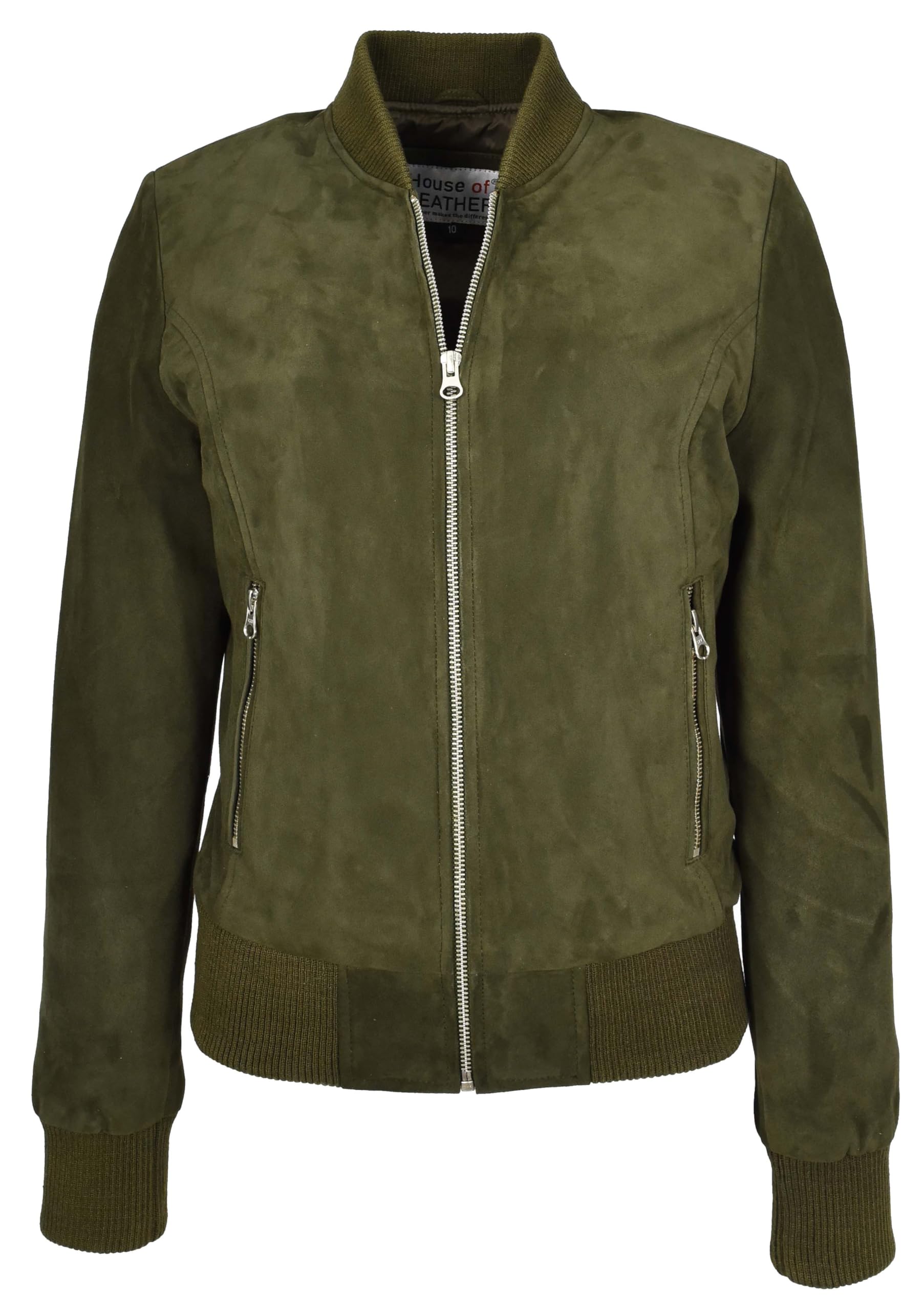 House of Leather Women's Goat Suede Bomber Jacket - Green - Size 12