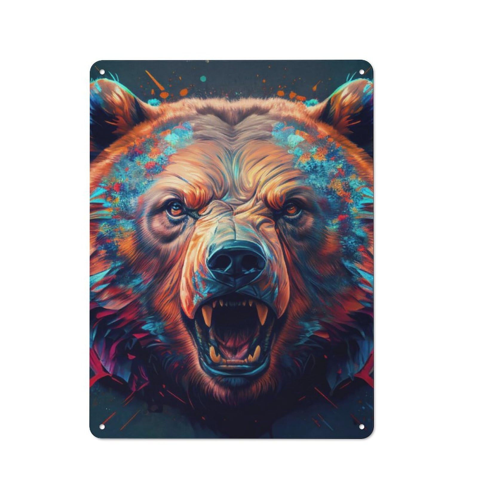 Junmoney The Mighty Bear Tin Wall Plaque 40X30cm With For Home Office Or Studio, For Home Office Decor Fans