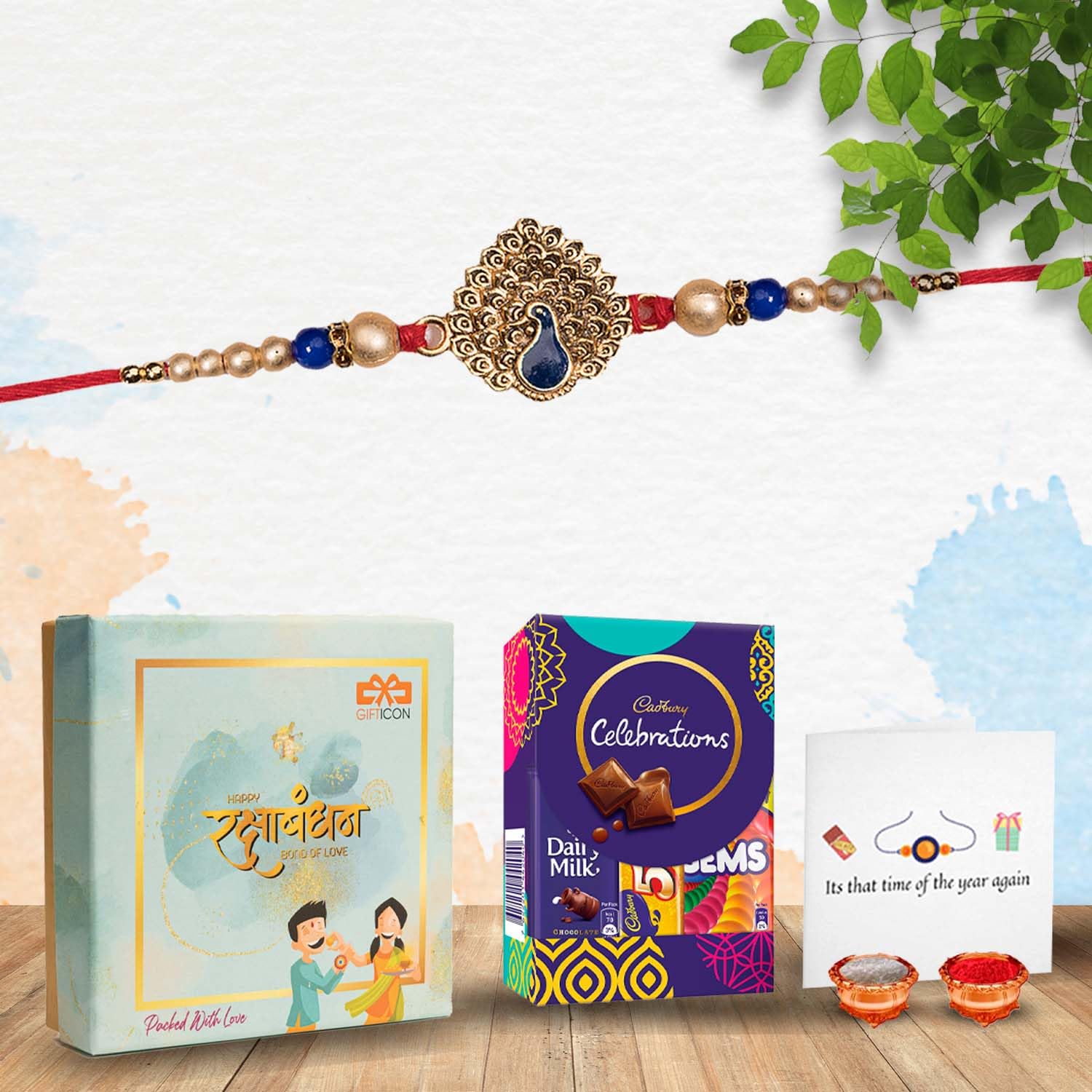 Gifticon Rakshabandhan Set with Chocolate for Brother - Rakhi for Brother with Chocolate Gift Hamper - 1 Rakhi, 1 Celebration, 1 Greeting Card,1 Gift Box | IB50-1R-GGNSH-image-35