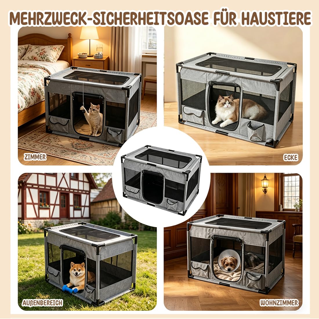 Welpenauslauf Laufstall Hund Welpenlaufstall aus Oxford-Gewebe, Tierauslauf Tierlaufstall PVC-Rohren Hundekäfig Katzengehege Indoor Outdoor für Hunde & Katzen mit atmungsaktives Netz, 100x60x60cm