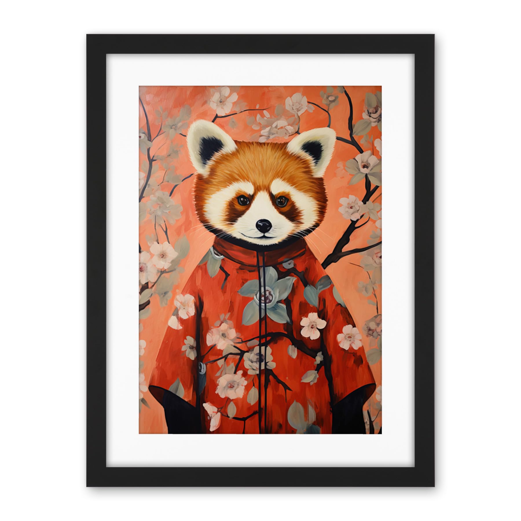 Artery8 Red Panda in Kimono Cherry Blossom Trees Japan Artwork Framed Wall Art Print 18X24 Inch